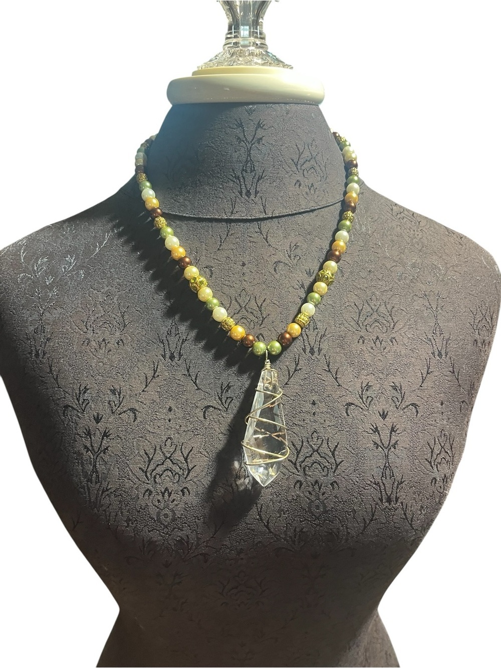 Vintage Hand Wrapped Crystal Pendant Beaded Necklace - Picture 2 of 8